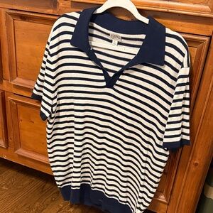 J Crew Navy and White Striped Polo Shirt